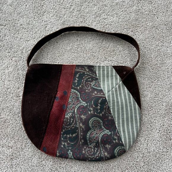 90s Vintage Oversized Hobo Shoulder Pag Purse Patchwork Boho Silk Velvet Large - Picture 4 of 11